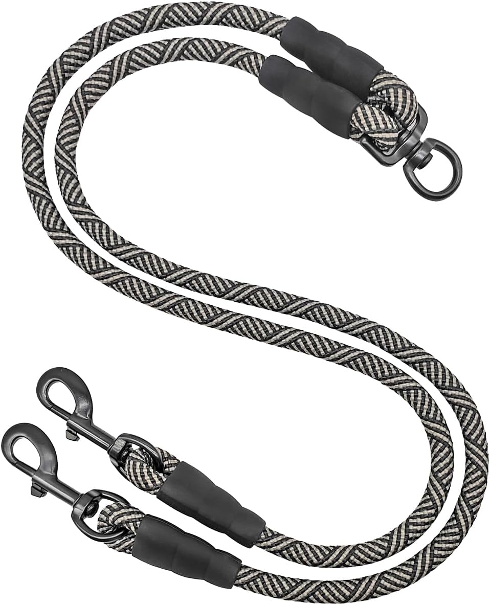 Double Dog Leash Coupler Heavy Duty Extension Rope for Two Large Dog – Essentials for Dogs - Small (1/3"D x 33"L) / Black