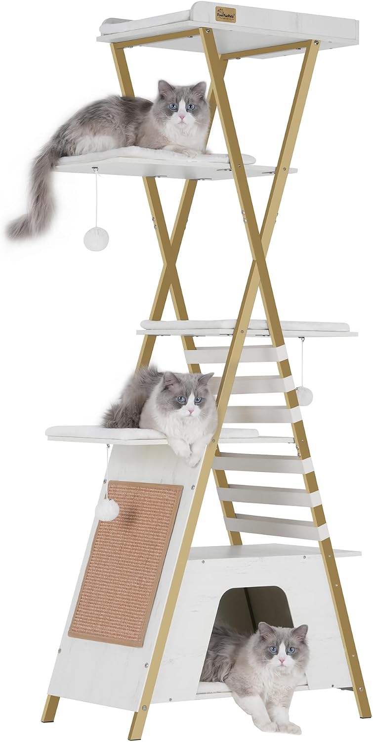 72.4" Modern Cat Tree for Indoor Cats, Multi-Level Cat Condo – Essentials for Cats - White