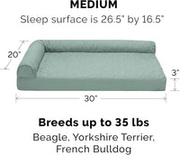 Furhaven Cooling Gel Dog Bed for Medium/Small Dogs w/ Removable Bolsters & Washable Cover, For Dogs Up to 35 lbs - Pinsonic Quilted Paw L Shaped Chaise - Iceberg Green, Medium