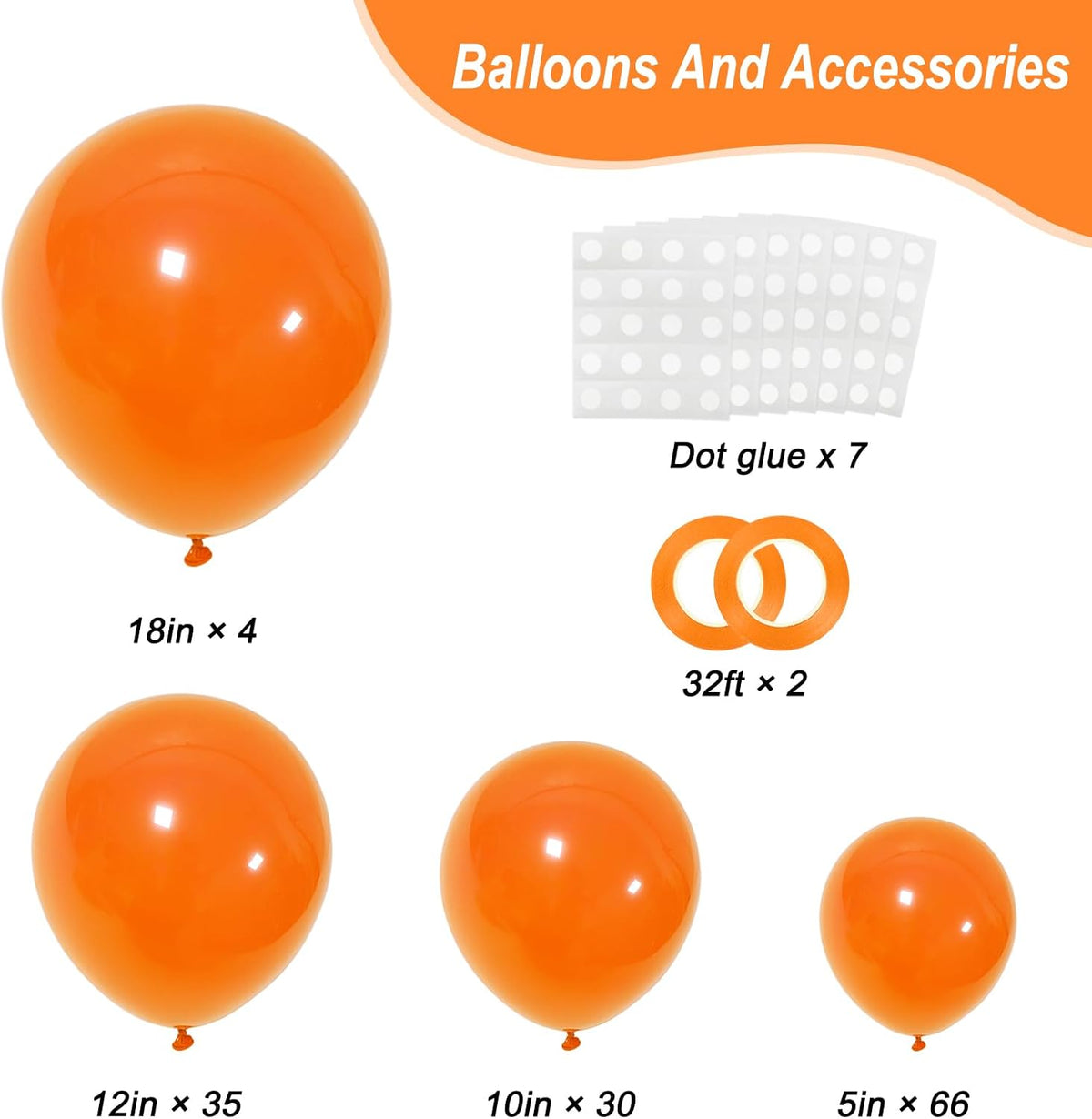 RUBFAC White Balloons Different Sizes 135pcs for Birthday Arch – Fun for Kids & Family - Orange - image 2