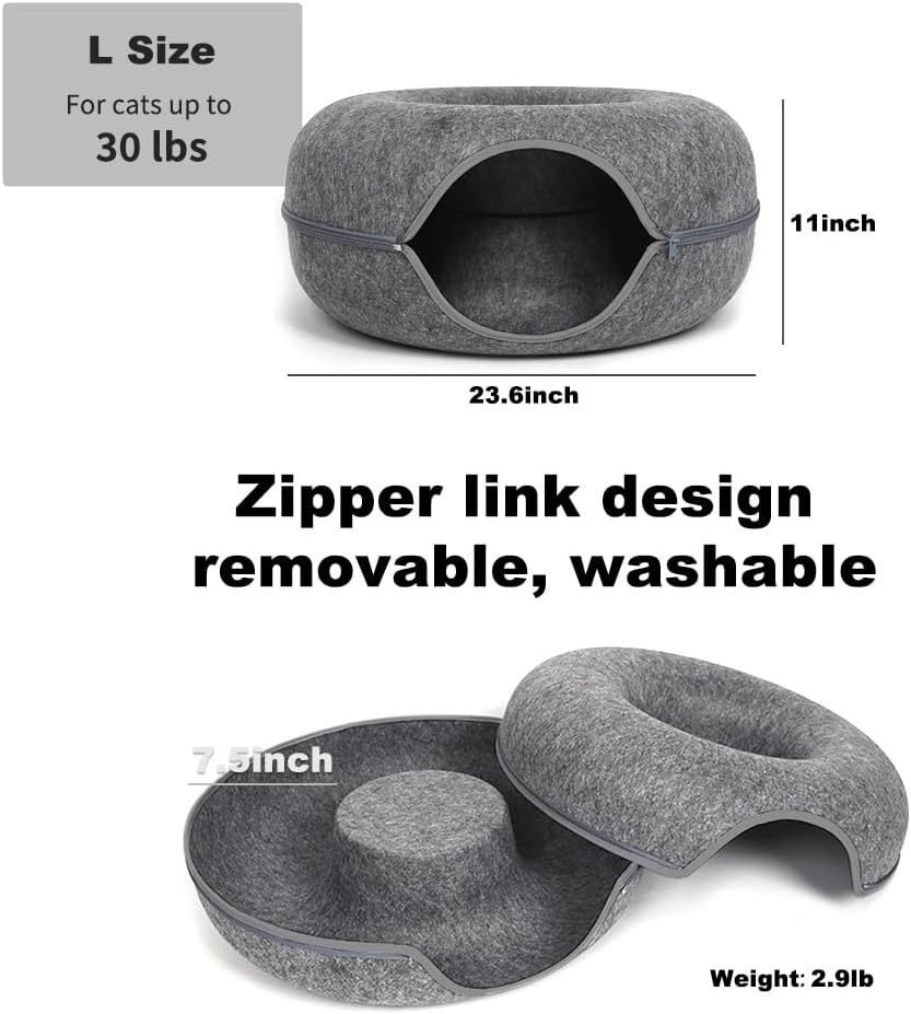 Large Cat Tunnel Bed for Indoor Cats with 3 Toys - L(24x24x11) / Dark Grey - image 2