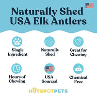 hotspot pets Premium Split Elk Antlers for Dogs - 7+ Inch Large Dog Antler Chews (4 Pack) Made in USA, Naturally Shed Antler Bone for Large Breed Aggressive Chewers - Promotes Dental Hygiene