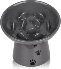 Y YHY Slow Feeder Cat Bowl, Ceramic Cat Slow Feeder Bowl - Grey
