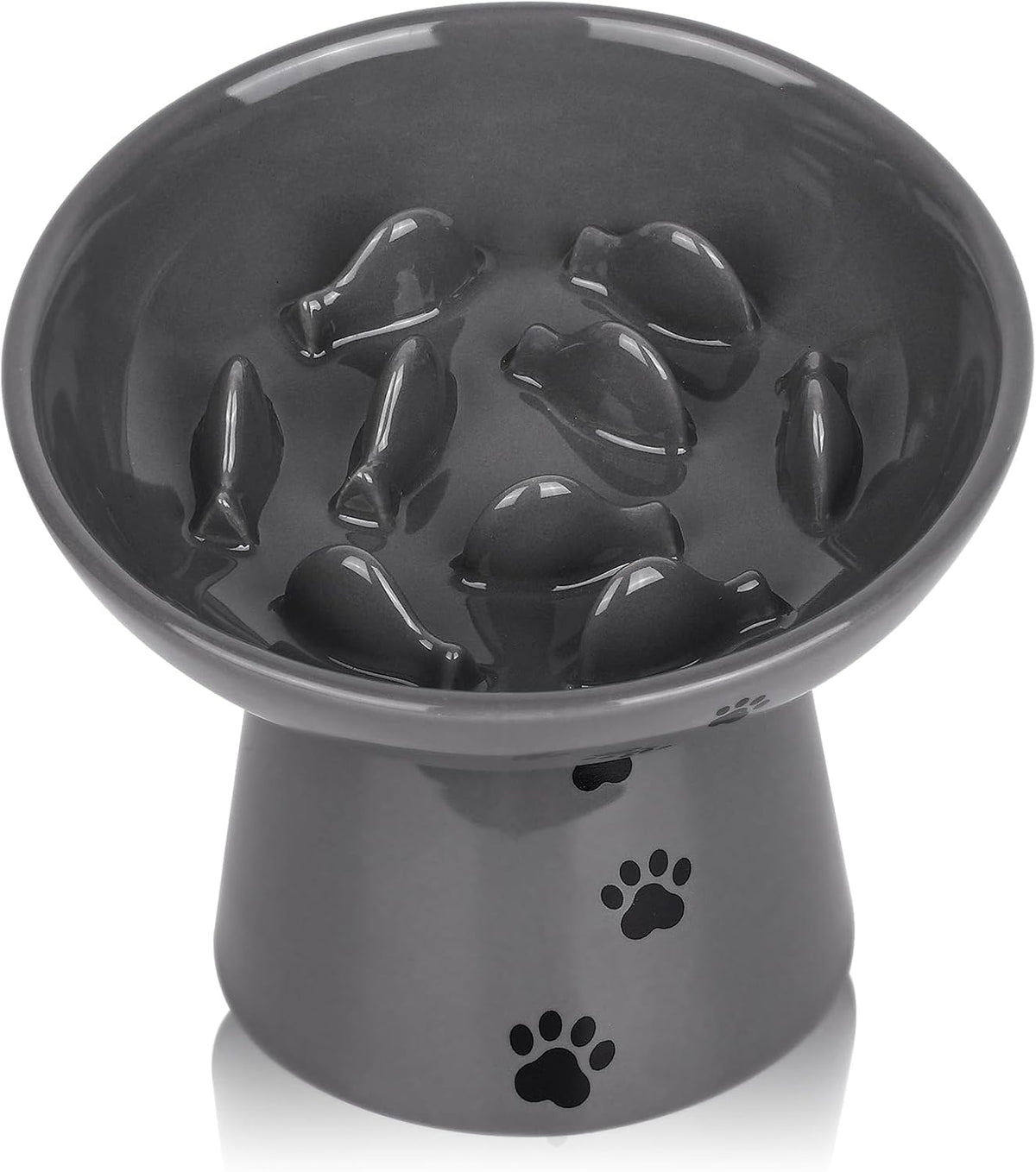 Y YHY Slow Feeder Cat Bowl, Ceramic Cat Slow Feeder Bowl - Grey