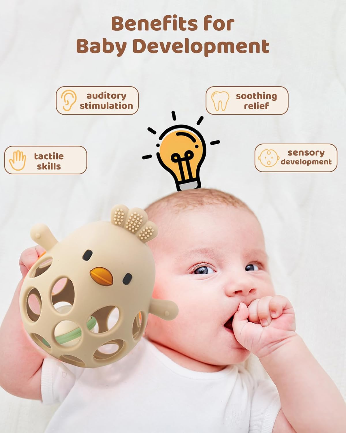 ChooKaChoo 2-in-1 Baby Teething Rattle Toy - Beige - image 4