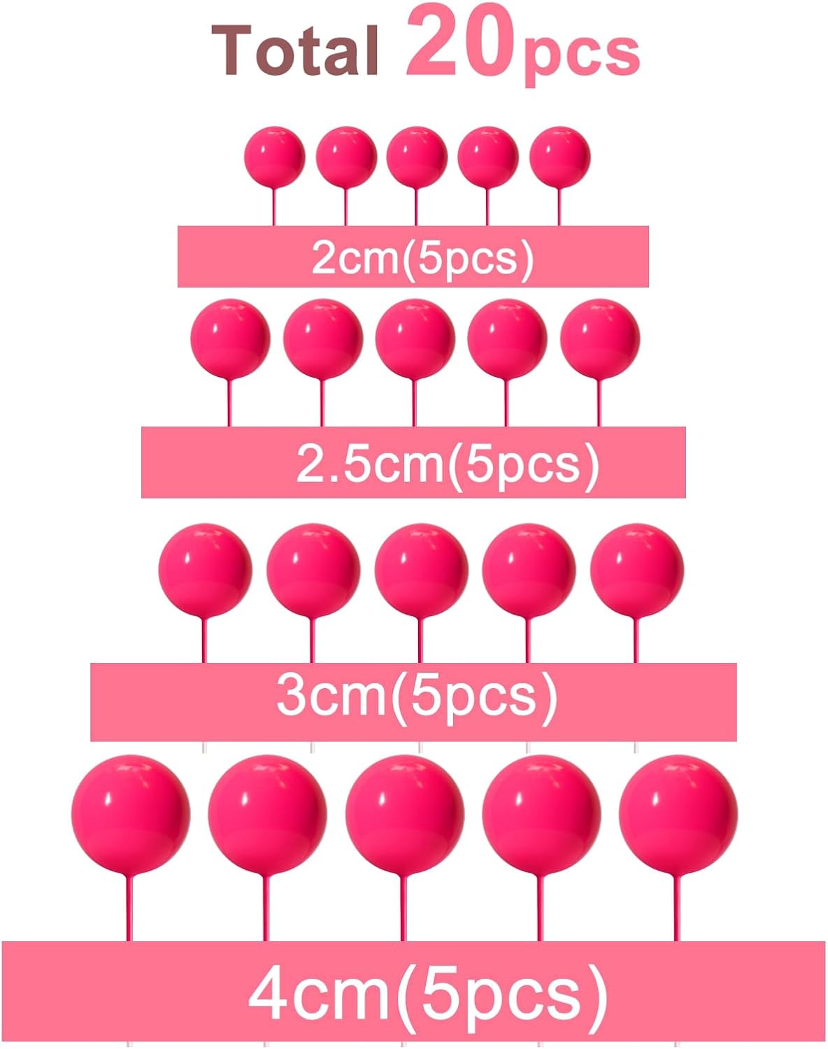 ASTARON 20 Pcs Gold Balls Cake Topper Decorations for Birthday Cake - Hot Pink - image 2