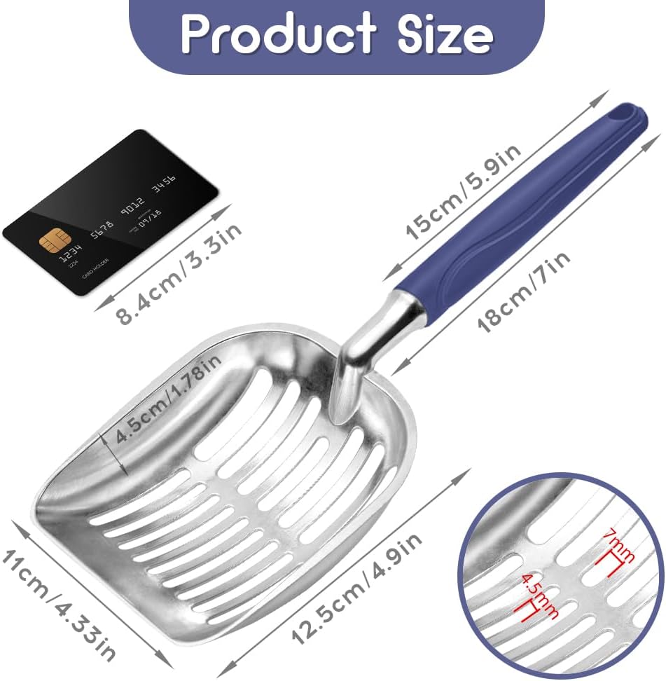Showvigor Cat Litter Scoop, Metal Cat Scooper - Deep Blue - image 2