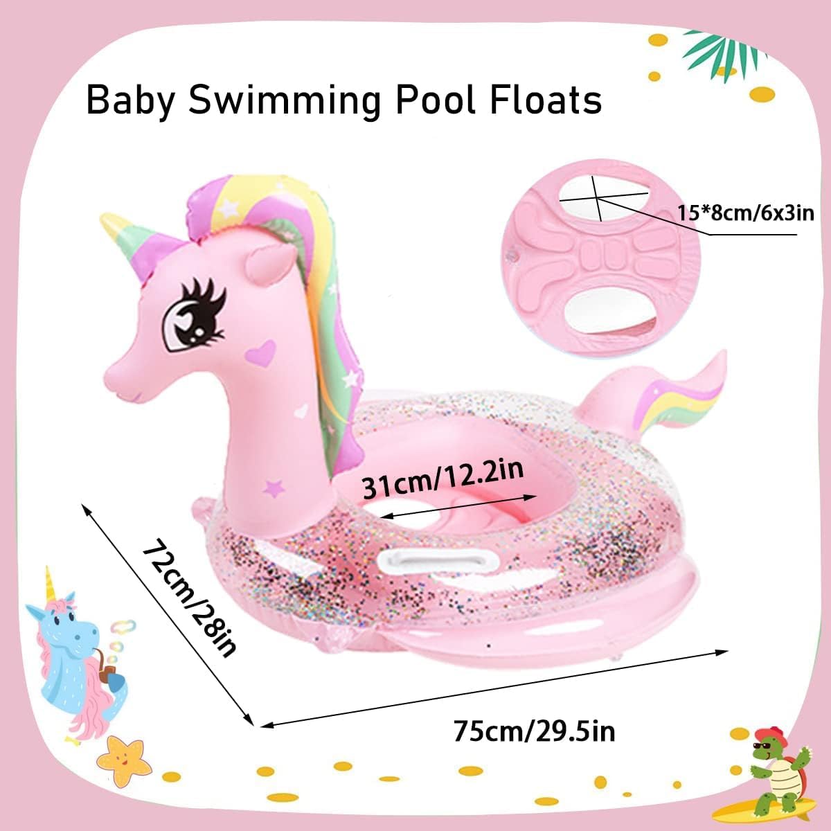 UMBWORLD baby swim float with seat and handle in pink unicorn style - view 9