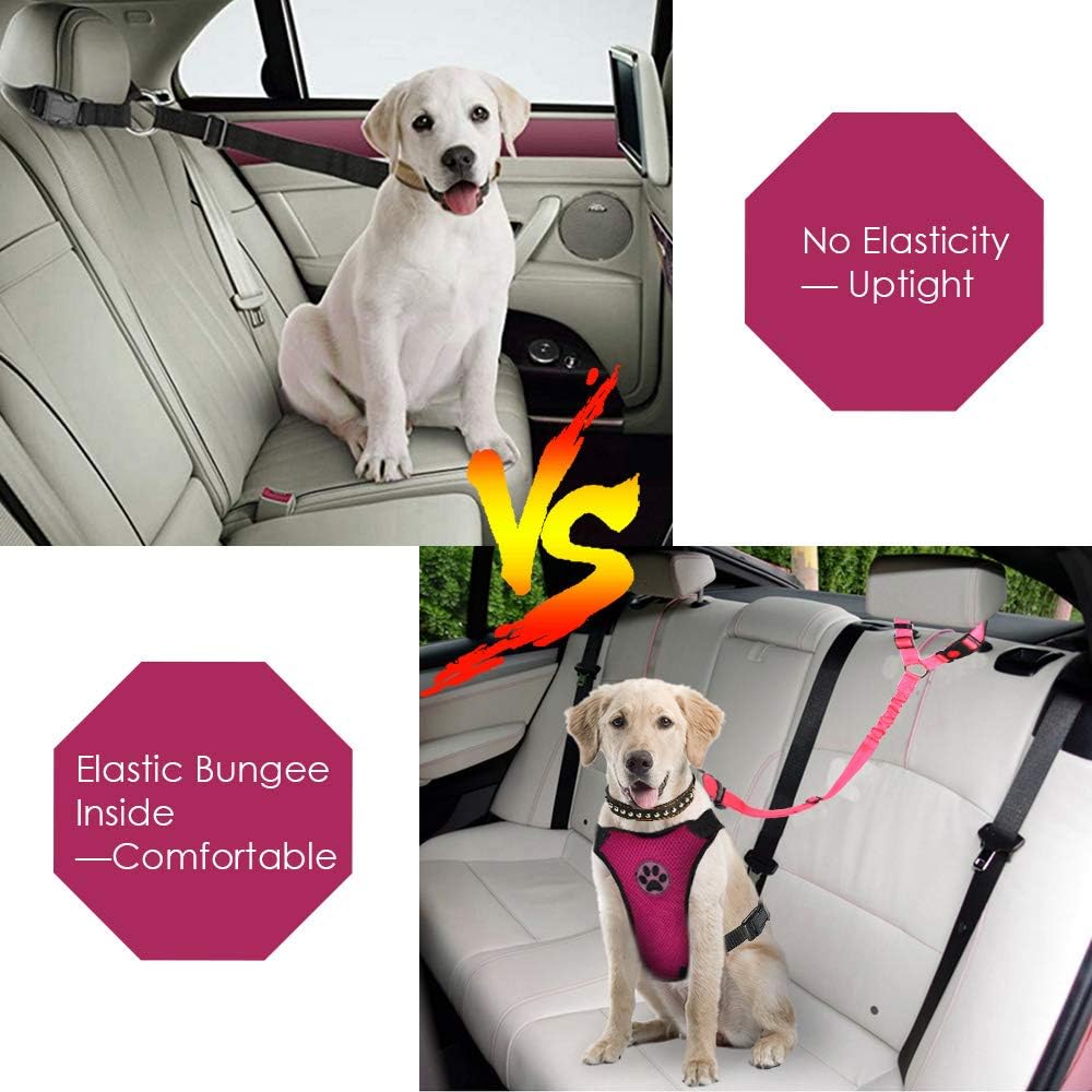 Lukovee Dog Car Seat Belt, Headrest Restraint, Headrest - A.Fluorescent Pink / Headrest, 2 Pcs - image 2