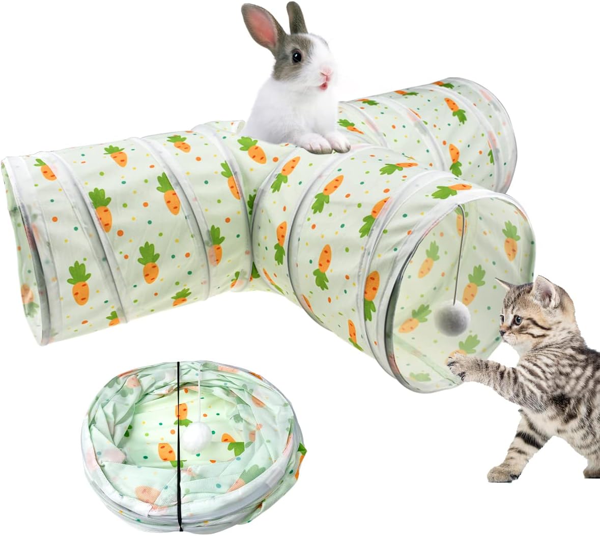 Bunny Rabbit Tunnels Rabbit Cat 3 Way Collapsible Tunnel with Cute - T Shape