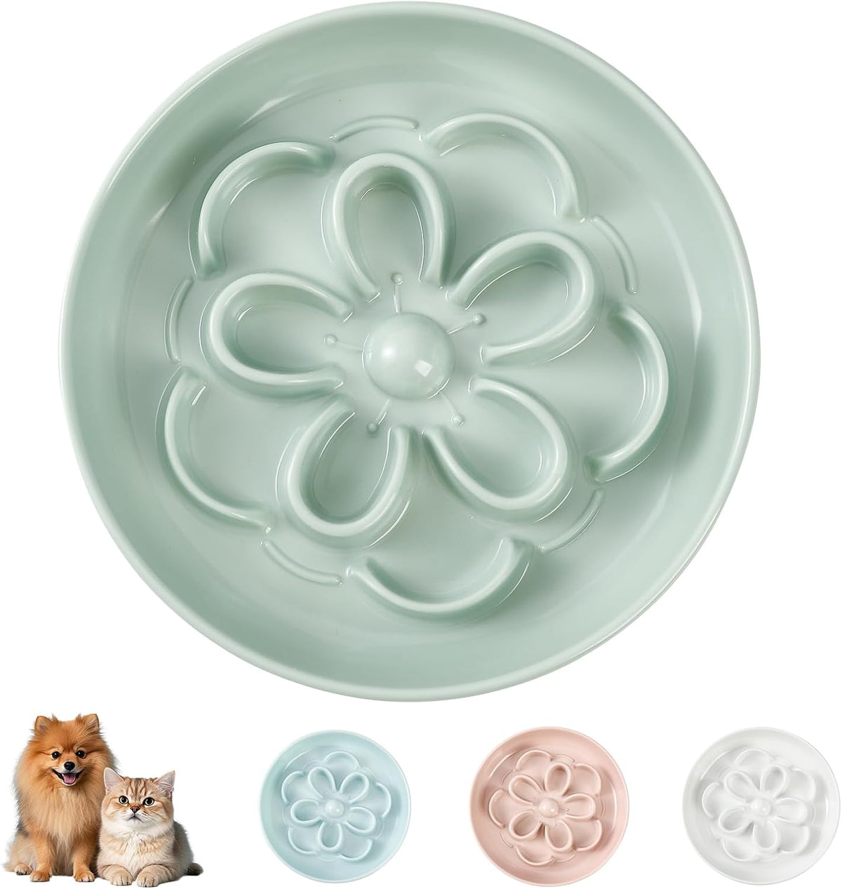 Melamine Cat Slow Feeder Bowl Set - Green / 1 PACK