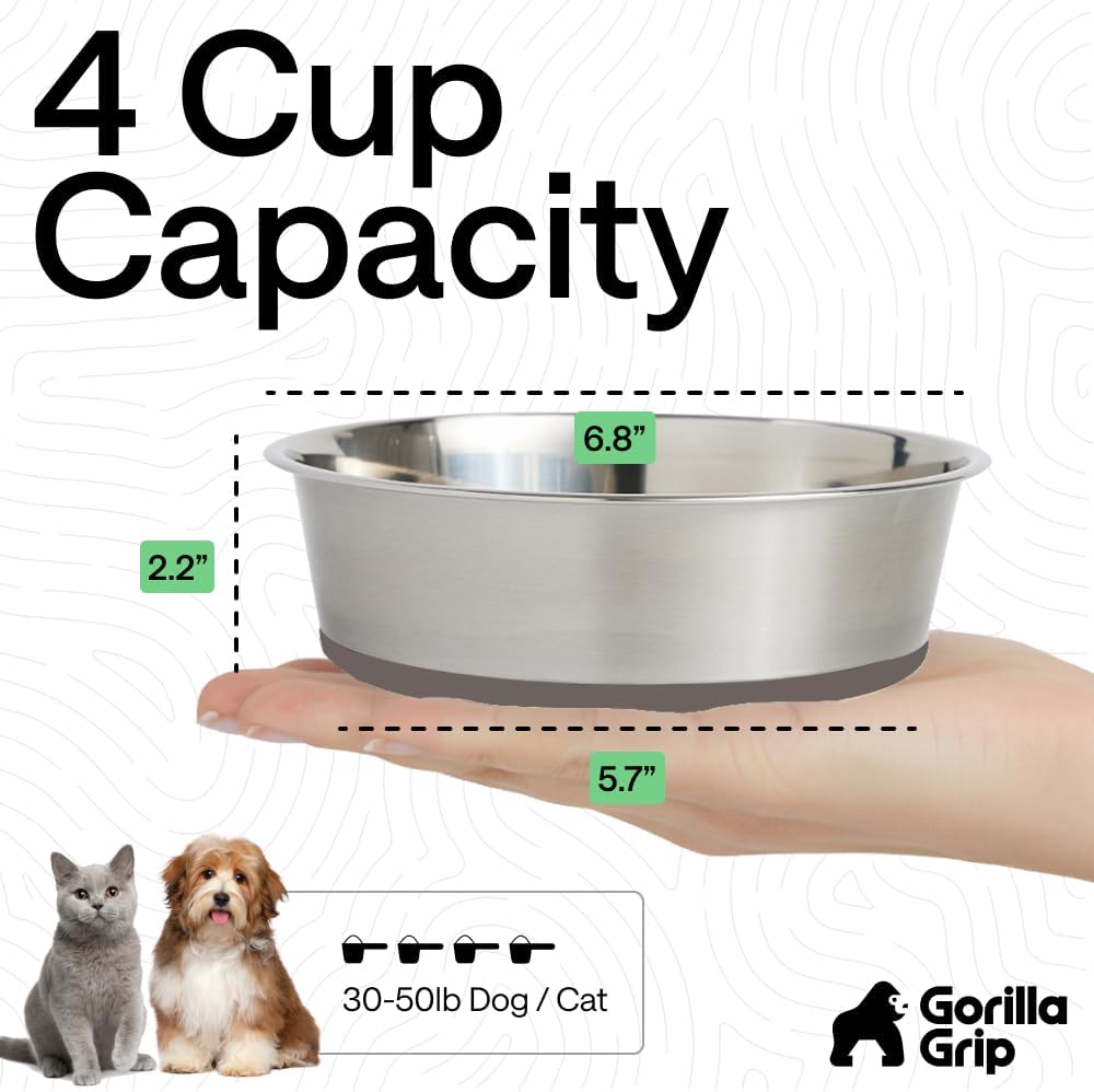 GORILLA GRIP Dog Bowl Set, Food Grade 304 Stainless Steel, 8 Cup - Beige / 4 Cup (Set of 2) - image 4