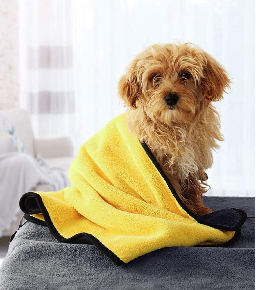 Dog Bath Towel - Super Absorbent Microfiber Dog Towel for Small Dogs and Cats, Yellow & Grey 11.8" - Medium
