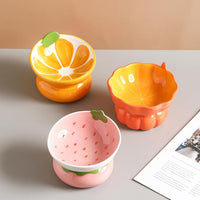 Ceramic Raised Cat Bowl, Strawberry Shaped - Yellow - image 4