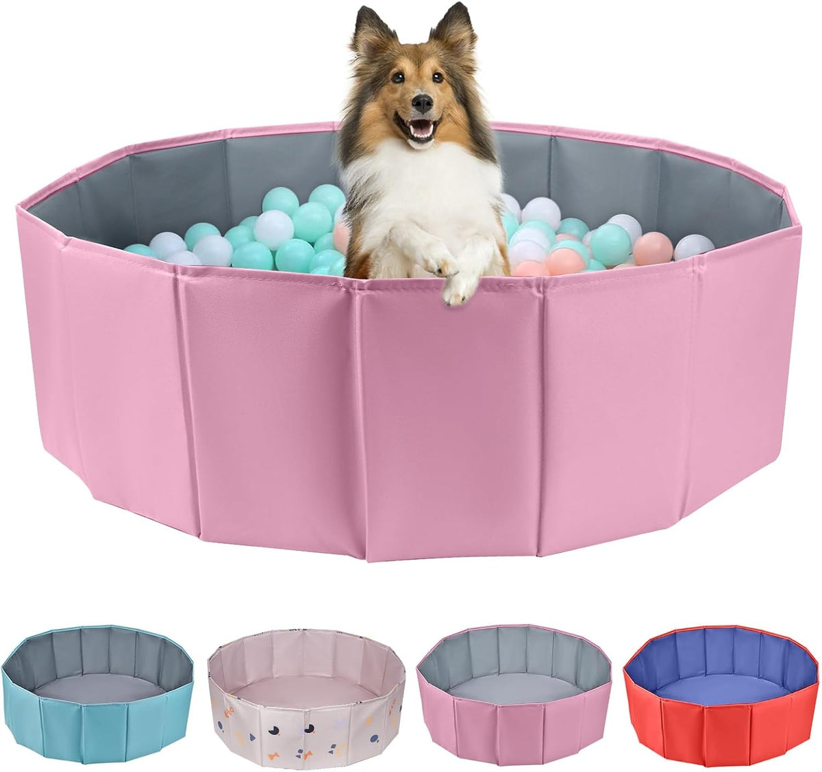 Dog Ball Pit Foldable 39.37 inches in Diameter, No Ball Included - Pink / X-Large