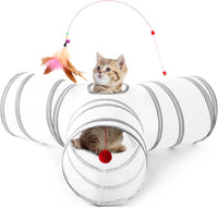 Tempcore Cat Tunnel, 3-Way Collapsible Toy for Indoor Cats - White & Light Grey / Small