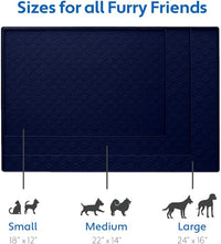 MIGHTY MONKEY 100% Waterproof Dog Food Mat, Raised Edges Silicone Pet Feeding Placemat for Cat, Dogs, Pet Bowls, High Lipped Tray Prevents Water Spills, Food on Floor, Dishwasher Safe, 24x16, Navy