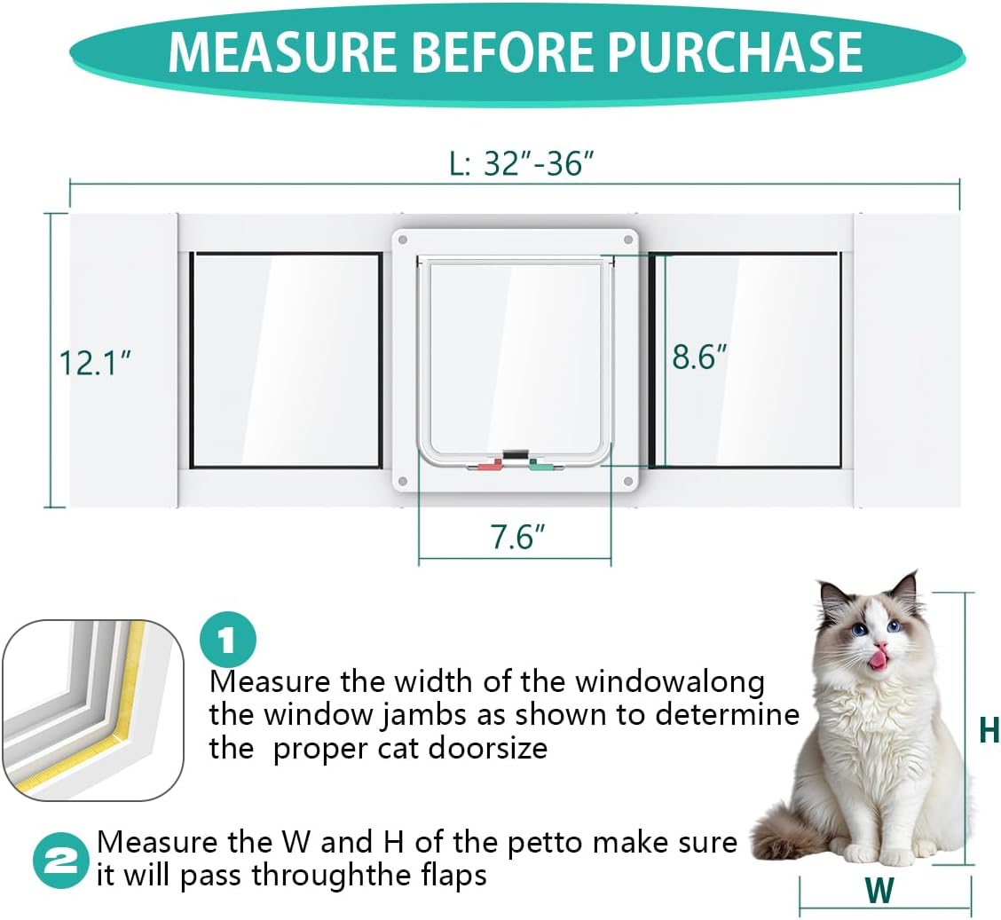 Aluminum Cat Door for Windows - White Tall / Fit 32"-36" Window - image 2
