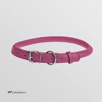 CollarDirect Rolled Leather Dog Collar, Soft Padded Round Puppy Collar, Handmade Genuine Leather Collar Dog Small Large Cat Collars 13 Colors (13-16 Inch, Pink Textured)