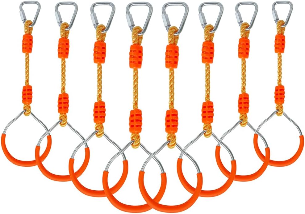 Swing Gymnastic Ring Warrior Obstacle Course Slackline Climb Trapeze - 8 Pack / Orange
