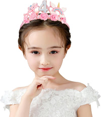 SuPoo 4th Birthday Headband Flower Crown for Girls Princess Tiara 4th - Pink-4th - image 4