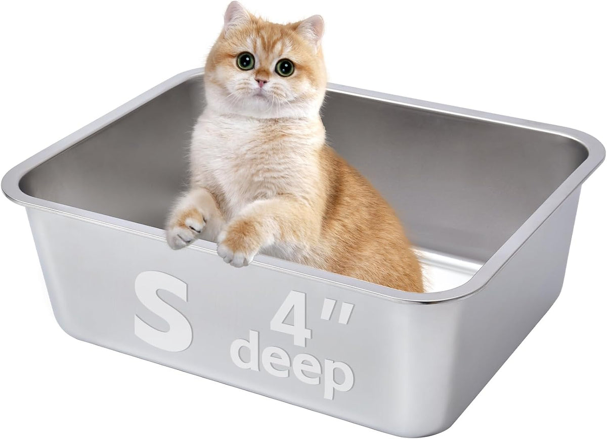 Stainless Steel Litter Box 2 Pack，Metal Litter Box - 1pack-M-4" H