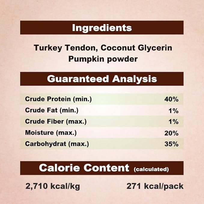 Afreschi Soft Turkey Tendon & Pumpkin Strip 3.5 oz, USA-Sourced Turkey Tendon, Dog Treats for Soft Series, All Natural Human Grade Dog Treat, Suitable for Training chew, Rawhide Alternative