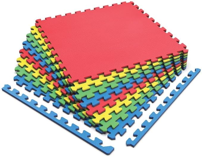 Norsk Reversible Kids Puzzle Play Mats 1/2" Thick EVA Interlocking Foam Tiles (Multicolor/Black 24 Tiles - 96 sq. Ft. 1/2" Thick)