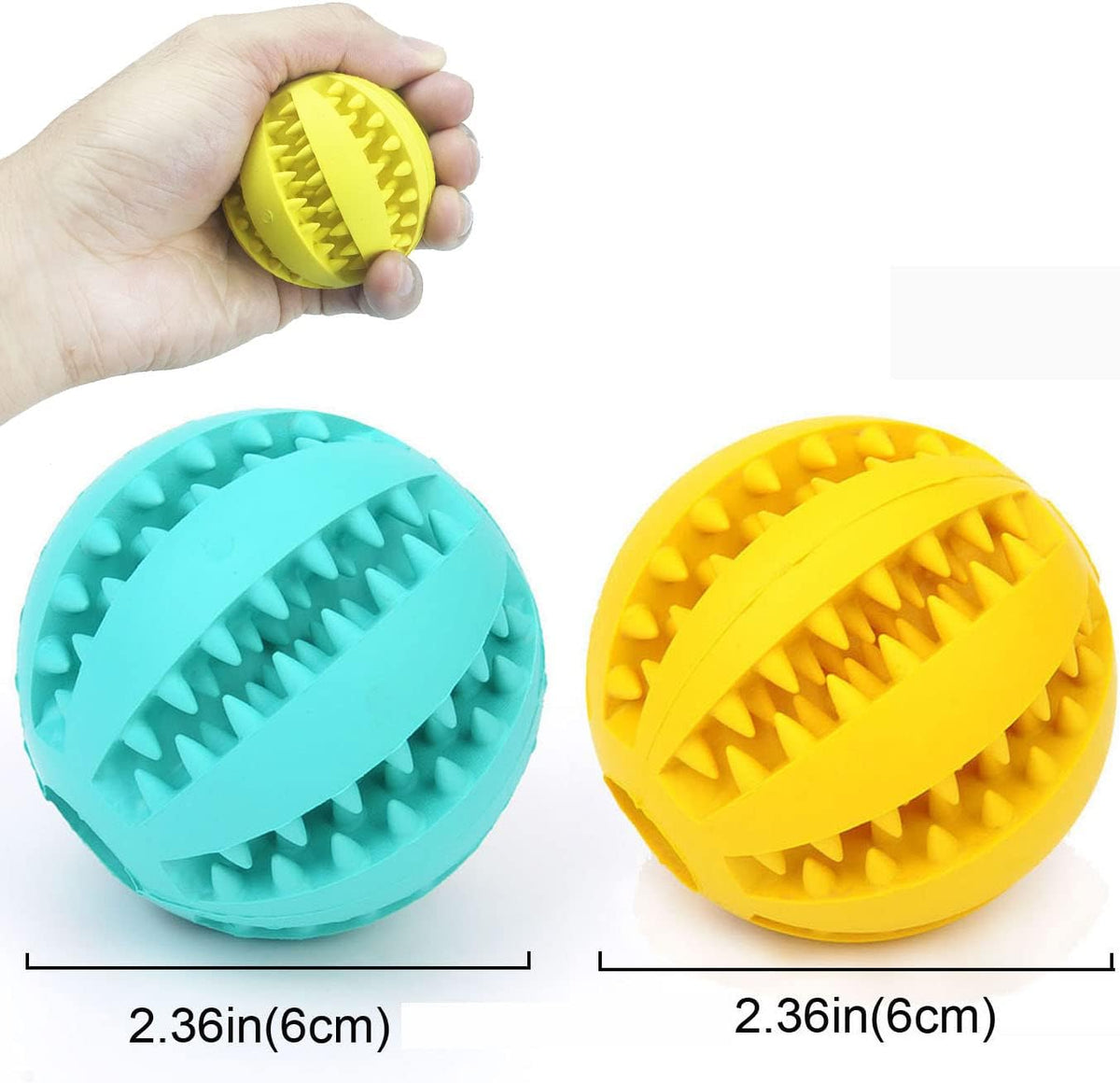 Sunglow 2 Pack Dog Toy Ball – Essentials for Dogs - Yellow/Blue / 2.36 in - image 2