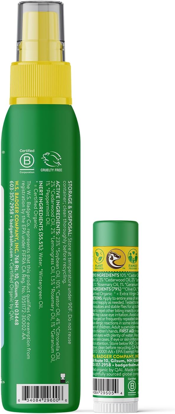 Badger Bug Repellent, Easy to Use Travel Stick, DEET-Free Mosquito Repellent & Insect Protection, Certified Organic Essential Oil Balm