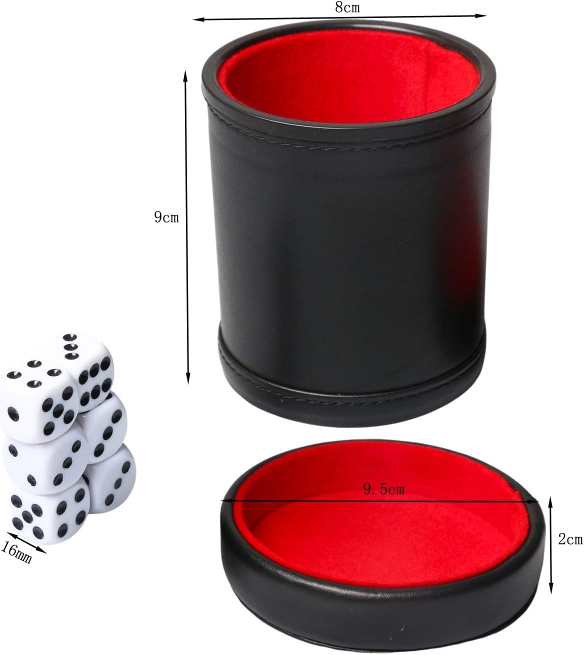Leatherette Dice Cup with Lid Includes 6 Dices - Red - image 3