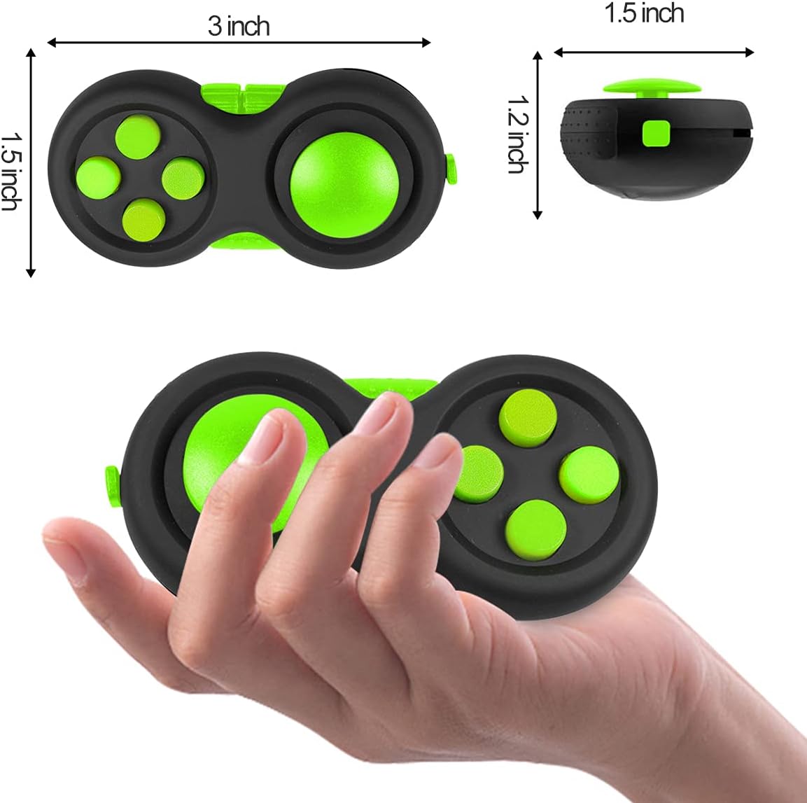 UOOEFUN fidget controller pad with joystick, buttons and gear roller, black and green - view 5