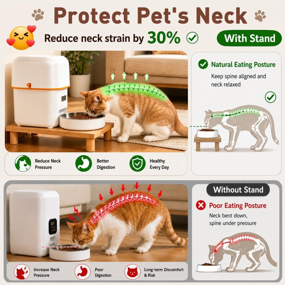 SZEE Cat Food Stand, Elevated Cat Feeder Stand for Automatic Feeder & Bowls – Essentials for Cats - Pine Wood / Standard ( 13.5" × 7.8“ × 2.5” ) - image 2