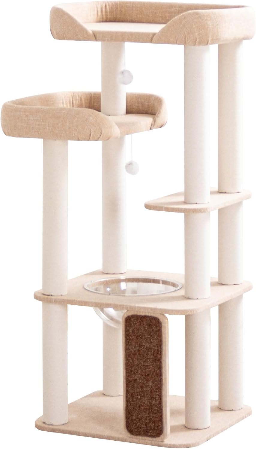 37.5" Cat Tree Tower for Large & Senior Cats, Low-Step Design – Essentials for Cats - Ivory 53"