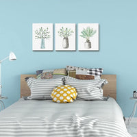 AHUASJART Canvas Wall Art Paintings For Kitchen Dining Room Large Size Wall Decor For Living Room Bedroom Wall Decoration Office Decor Green Leaf Vase Wall Pictures Artwork For Home Walls 3 Piece