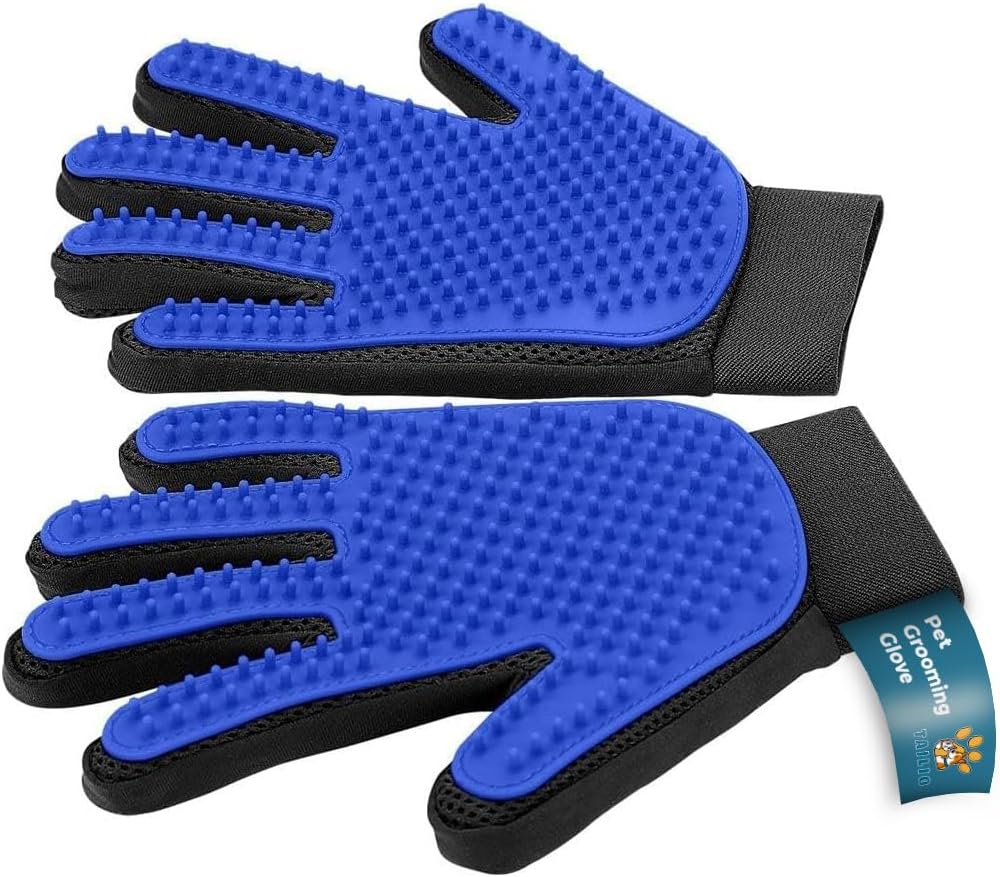 Pet Grooming Gloves – Efficient Dog & Cat Grooming Gloves 2-in-1 Deshedding Glove & Massage Mitt