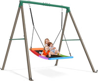 Trekassy 60" Platform Saucer Swing with Stand - Green/Tan Frame + Rainbow Swing / 440LBS & 6FT