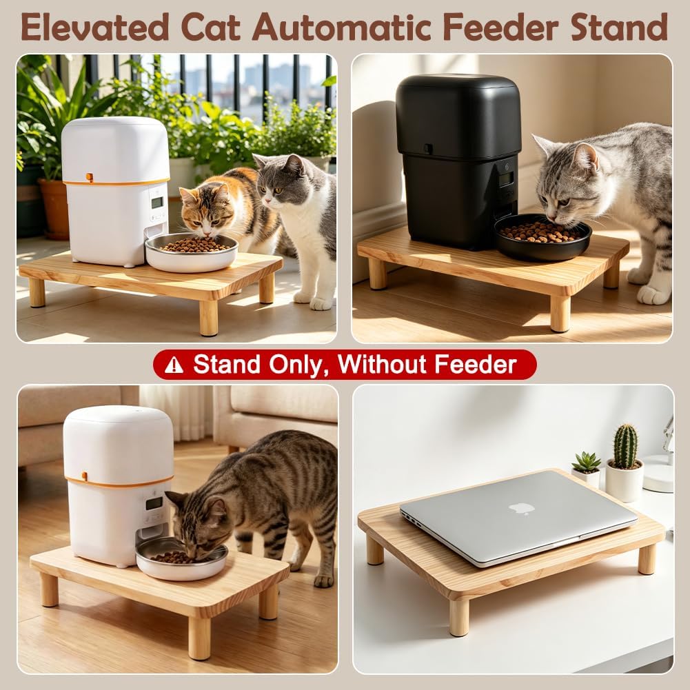 SZEE Cat Food Stand, Elevated Cat Feeder Stand for Automatic Feeder & Bowls – Essentials for Cats - Pine Wood / Larger ( 15.5" × 9.8" × 3" ) - image 4