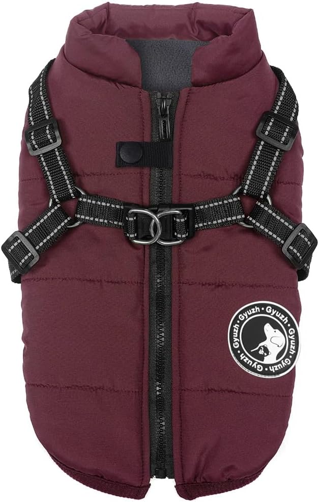 Gyuzh Dog Coat with Harness Puppy Coats Small Dog Harness Jacket - XX-Large / purple
