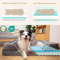 Comfort Expression Cooling Dog Bed for Large Dogs, Orthopedic Memory Foam Beds, Waterproof Washable Dogs Bed with Removable Cover, Pet Bed Dog Sofa with Bolster(Large,Silver Grey)