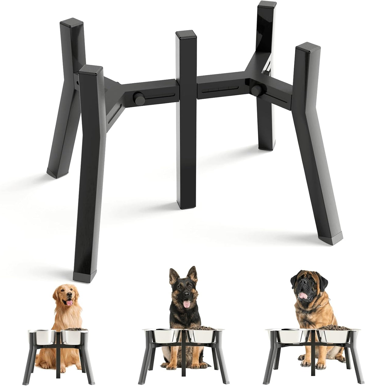 SHAINFUN Adjustable Metal Raised Stand for Large & XL Breeds - Black-M2 / Height: 11", Width: 7-10.6"