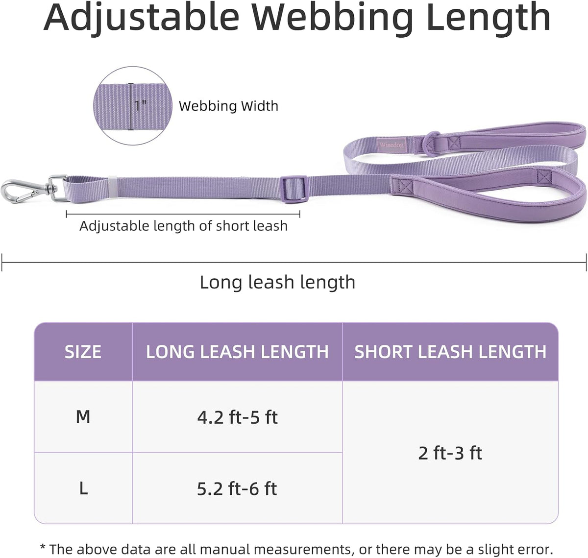 Wisedog Two Handles Dog Leash, Lilac - Lilac Purple / M - image 3