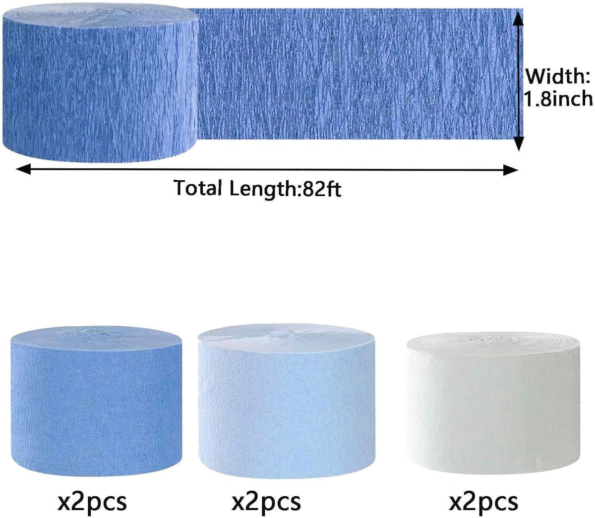 We Moment Dusty Blue Light Blue White Crepe Paper Streamers 1.8 Inch - Blue2 white - image 2
