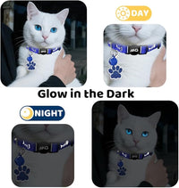 Personalized Breakaway Cat Collars Glow-in-The-Dark with ID Tag, Bell - Safety Quick - Release, Customizable for Female Male Kittens & Cats (Navy)