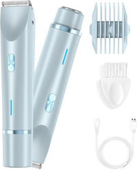 Bikini Trimmer for Women 2025 Upgrade Dual Head Shaver Women Ceramic Blades 2-in-1 Women's Body Shaver Electric Razor 90min Cordless Runtime Waterproof Travel Grooming Kit (Blue)