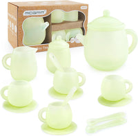 MCGMITT Silicone Tea Party Set, Toy Tea Set for Toddlers Kids - Light Green