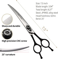 7.0'' Professional Dog Grooming Scissors Set with Black Non-Slip - Curved Shear / 7.5'' - image 3