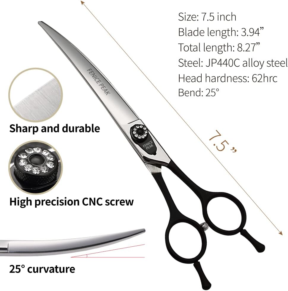 7.0'' Professional Dog Grooming Scissors Set with Black Non-Slip - Curved Shear / 7.5'' - image 3