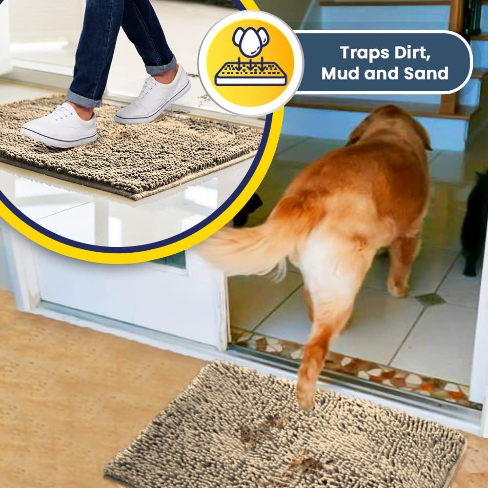 Muddy Mat | Absorbent Microfiber Chenille Door Mat Grey 24" x 35" with Heavy Duty Non-Slip Rug - 18" x 28" / Beige - image 4