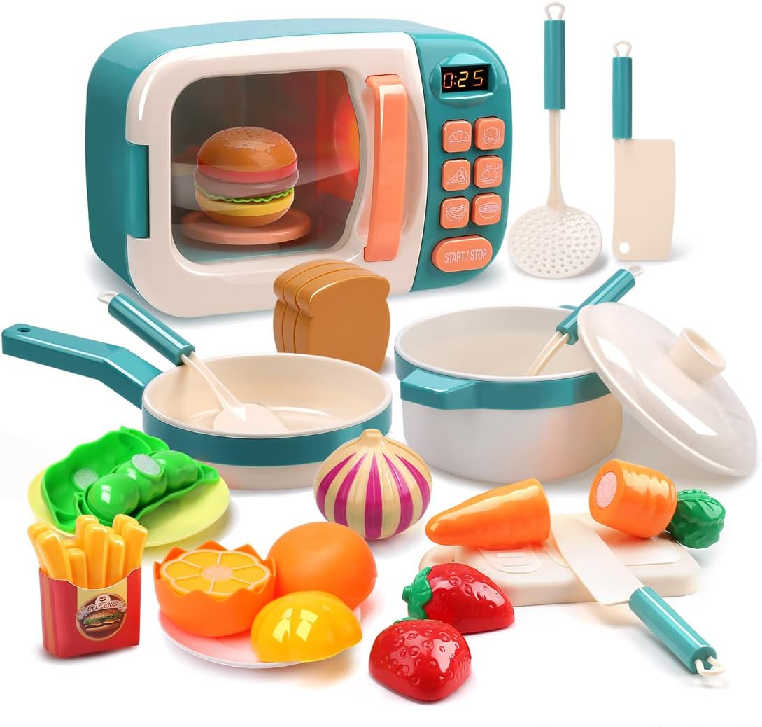 CUTE STONE Microwave Toys & Oven Playset with Cool Mist Spray Sound - Teal